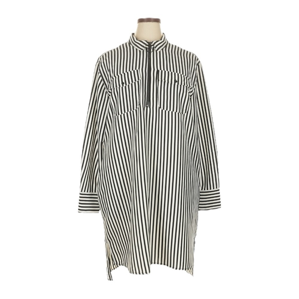 Kenneth Cole New York XL Black White Stripe Tunic Shirt Dress Zip Front NWT